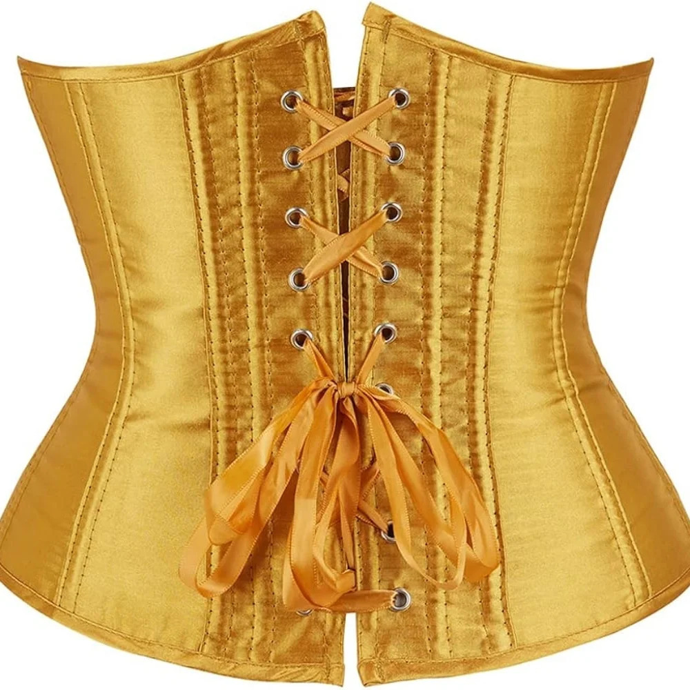 Vintage-Underbust Corsets Women's Gothic Classic Satin Lace Up Boned Bustier - Picture 1 of 9